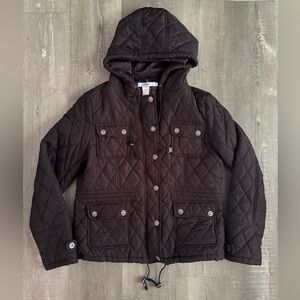 Quilted Hooded Puffer Jacket in Black